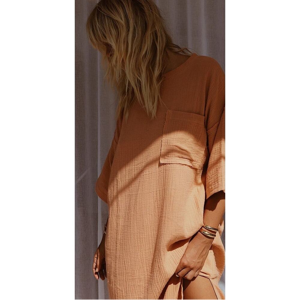 Maurie + Eve Women's Oversized Orange Cotton Gauze Take me Away Dress Apricot 4 - Picture 14 of 15